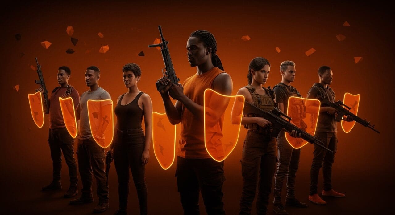 Personas de minorías y LGBTQ en Estados Unidos con armas en actitud de autodefensa por temor político, ilustrando tendencias sociales.