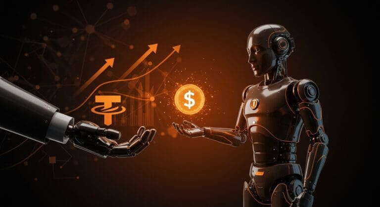 Inversión millonaria de Tether en Neura Robotics ilustrada con robot humanoide y flujos de financiación en tecnología robótica.