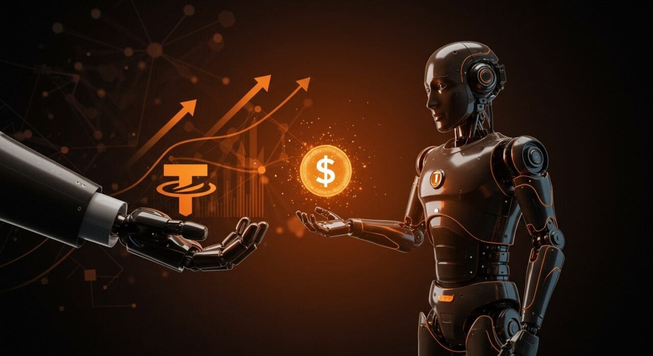 Inversión millonaria de Tether en Neura Robotics ilustrada con robot humanoide y flujos de financiación en tecnología robótica.