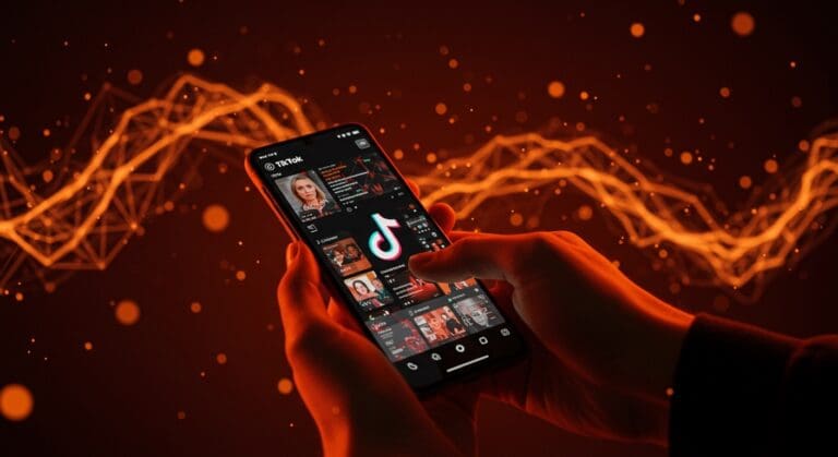 Usuario controlando contenidos generados por IA en TikTok con enfoque en personalización y tecnología avanzada en redes sociales.