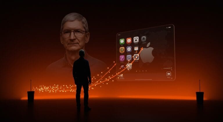Tim Cook contemplando la sucesión del liderazgo en Apple con John Ternus como posible sucesor en el mercado tecnológico.