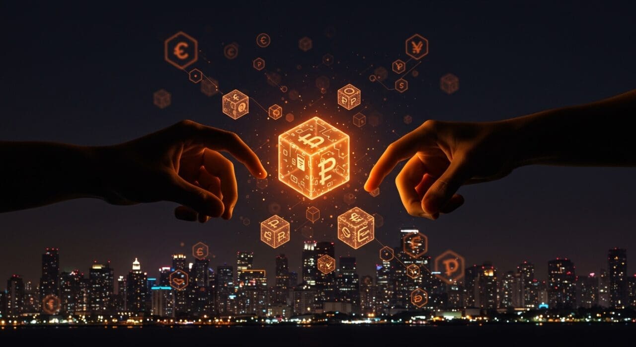 Visualización de tokenización de activos reales en LATAM con blockchain y fintech, mostrando intercambios digitales para inversiones cripto.