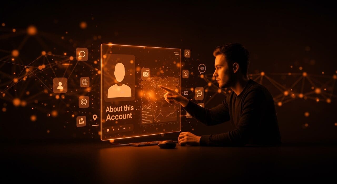 Perfil de usuario en X con función About this account para founders en marketing digital, mostrando transparencia y reputación en redes sociales.