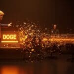 Donald Trump desmantelando el equipo federal DOGE de Elon Musk, ilustrando el impacto en tecnología y startups en LATAM.