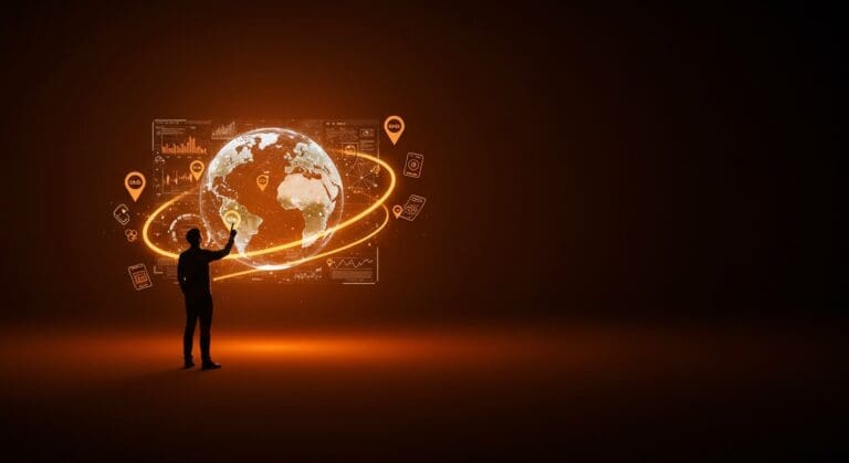 Founder observando mapa digital de movilidad remota simbolizando la inversión de Grab y escalabilidad global de la startup Vay.