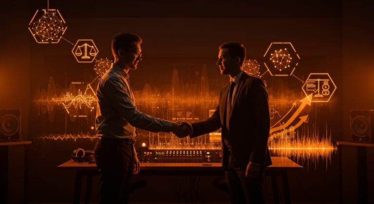 Acuerdo entre Warner Music Group y startup Suno para música generada por IA con enfoque en derechos de autor e innovación tecnológica.