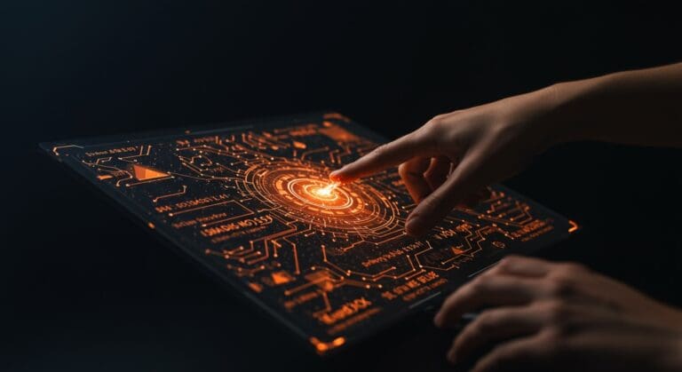 Interfaz futurista mostrando letras de unidad Windows más allá de A-Z en contexto de automatización y desarrollo en startups.