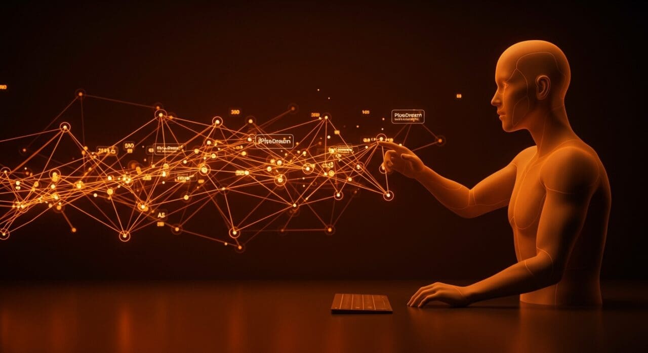 Integración de Workday con Pipedream mostrando conectores luminosos y agentes de IA para automatización empresarial.