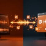 Comparativa visual de Amazon Music 2025 Delivered y Spotify Wrapped con tendencias y badges digitales en streaming musical para startups tech.