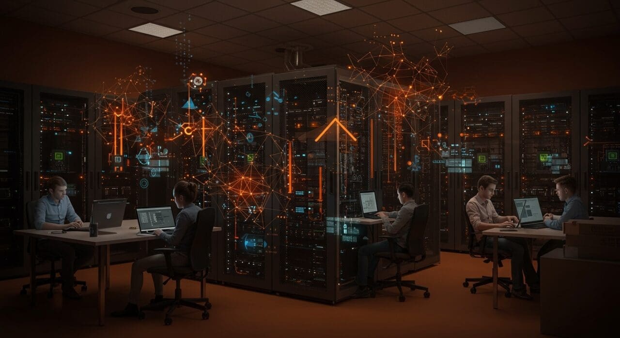 Centro de datos on-premises de Amazon y Nvidia mostrando innovación y control total de IA empresarial para startups tecnológicas.