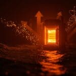 Microreactores nucleares avanzados con iluminación naranja en escenarios terrestres, marítimos y espaciales que representan financiación y tecnología startup.