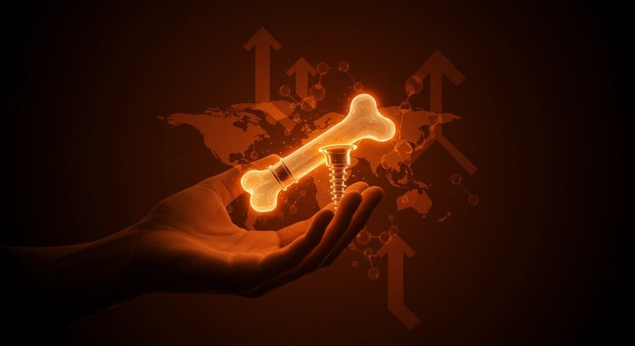 Prótesis de hueso sintético de Arcomedlab expandiéndose en Colombia y México, simbolizando innovación médica latinoamericana.