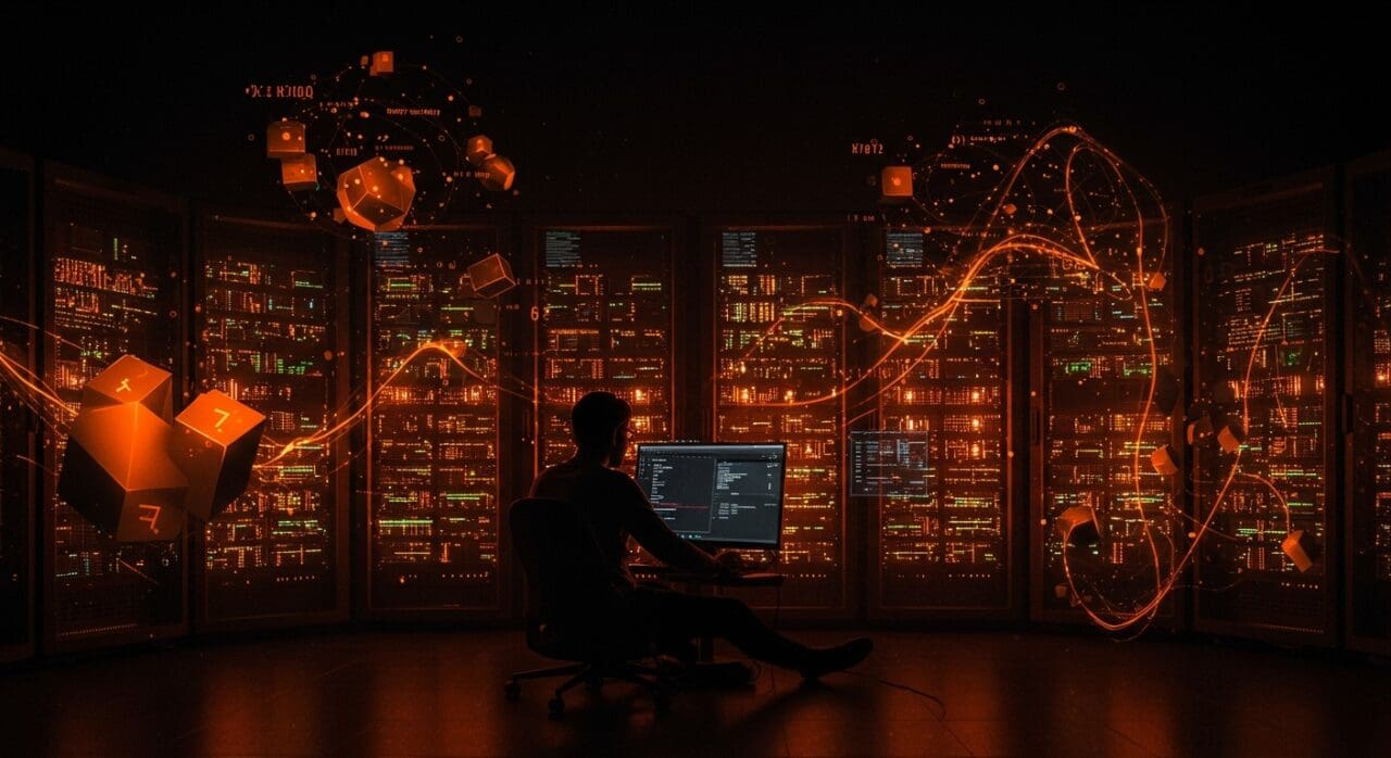 Desarrollador trabajando en asignación estática para backend eficiente usando Zig, representando control y alto rendimiento en servidores key/value.