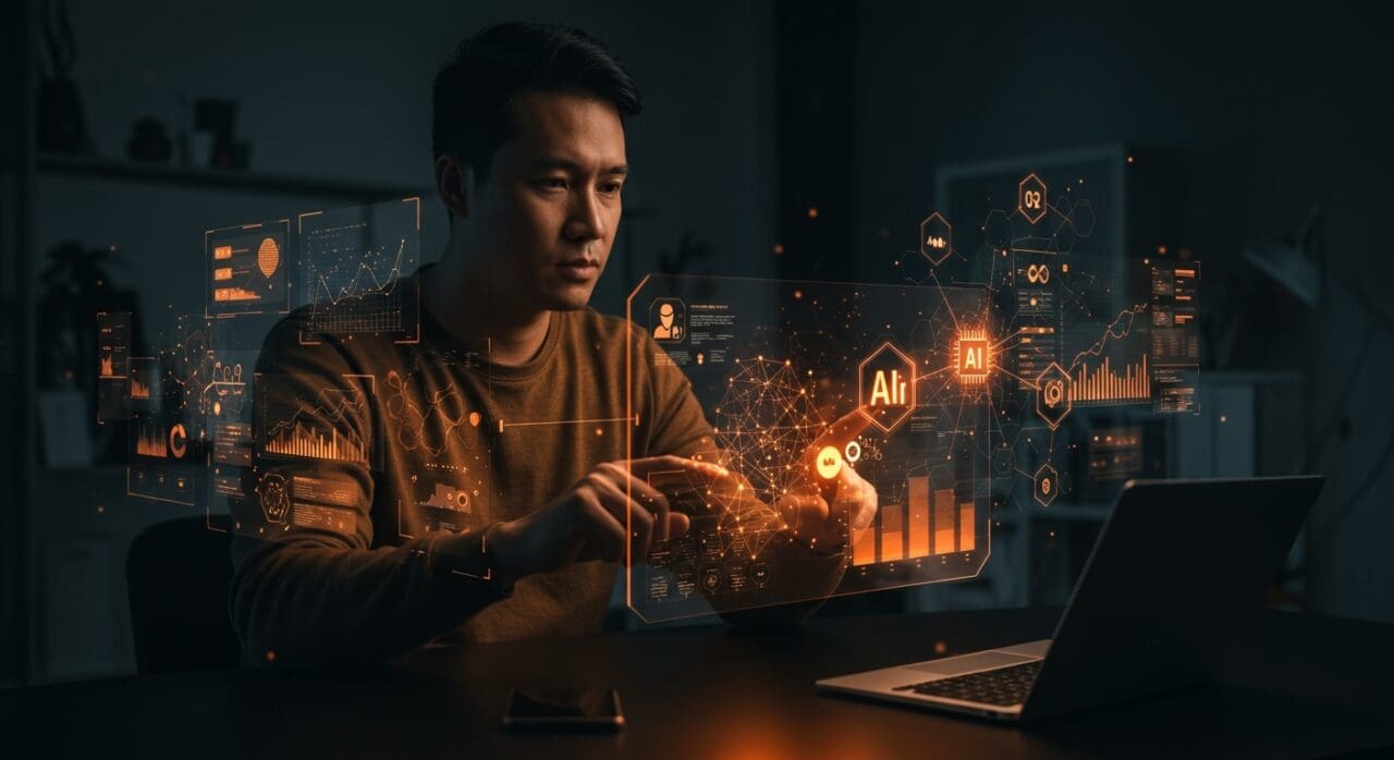 Founder utilizando inteligencia contextual de Brand-context AI para automatizar y optimizar estrategias de marketing con enfoque en crecimiento.