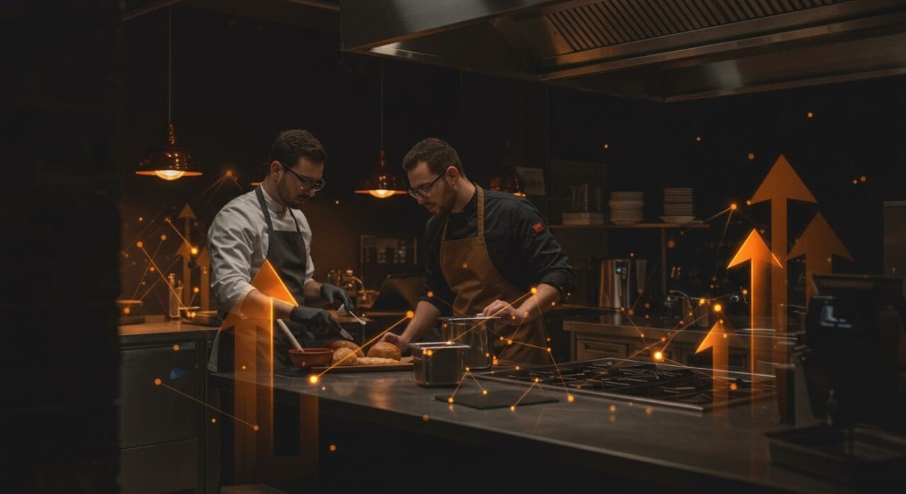 Ingenieros comerciales impulsando emprendimiento gastronómico innovador y resiliente en startup emergente.