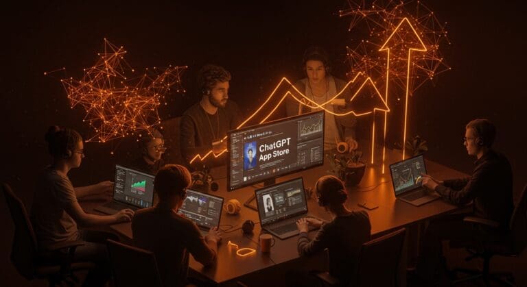 Colaboración de desarrolladores en la ChatGPT App Store impulsando oportunidades para startups de inteligencia artificial con tecnología de OpenAI.