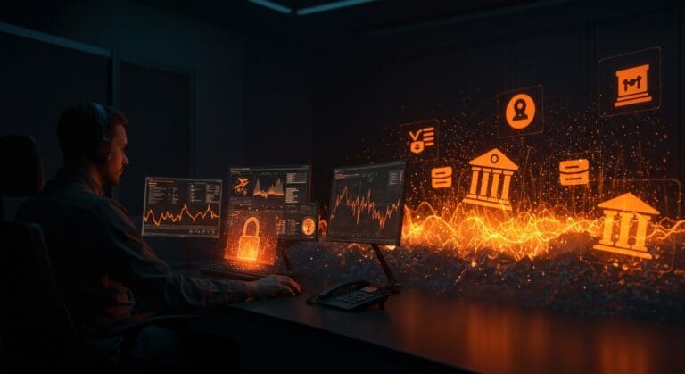 Imagen conceptual de ciberseguridad y ataque DDoS contra La Poste France y bancos, destacando retos para startups digitales.