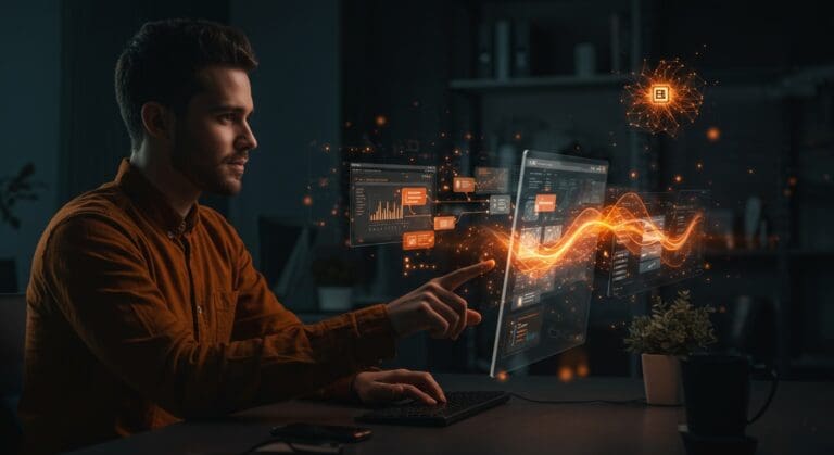 Founder tech usando Claude in Chrome para automatización web con inteligencia artificial y aumento de productividad en startups.