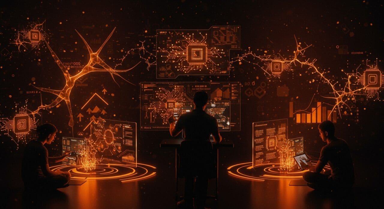 Colaboración de startups en AWS re:Invent 2025 con innovaciones en IA y chips, resaltando tecnología avanzada y ecosistema tech.