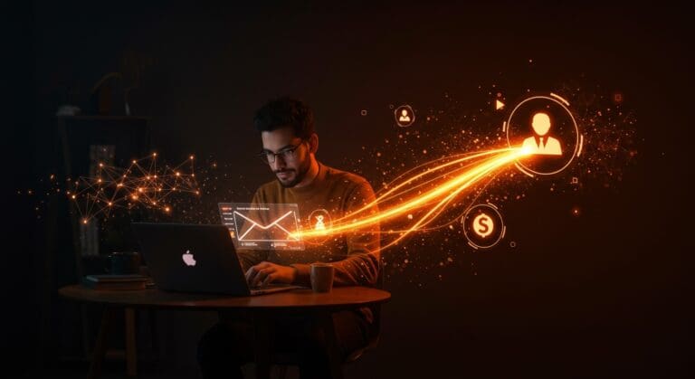 Fundador de startup enviando un cold email que conecta con inversión de Mark Cuban en tecnología IA.