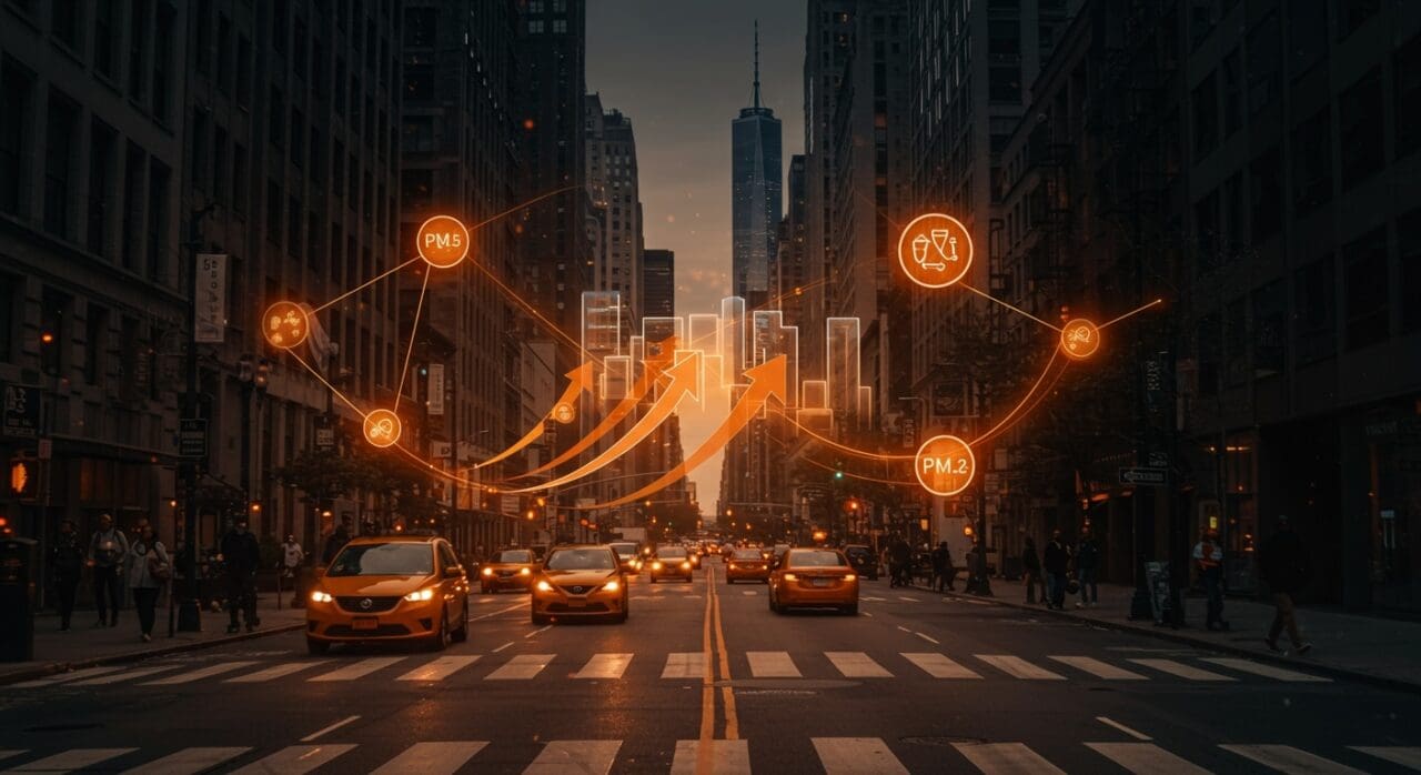 Reducción de contaminación por congestion pricing en Nueva York con movilidad urbana sostenible e innovación de startups.