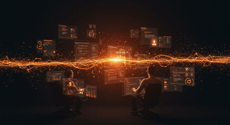 Equipo de ingenieros software especialistas en TypeScript trabajando en automatización e IA aplicada en startup tecnológica.