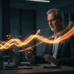 Senior Enterprise Account Executive en entorno de venta SaaS con visualización de flujo de datos y crecimiento empresarial en startup YC.