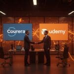 Fusión de Coursera y Udemy en el sector edtech con integración global y crecimiento del ecosistema startup en educación online.