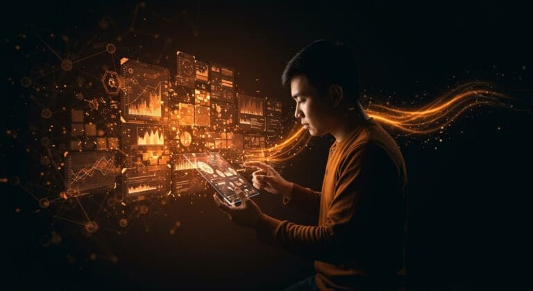 Fundador de startup vietnamita enfrentando retos de datos estandarizados con IA y plataformas digitales para facilitar inversión y mentoría.