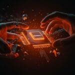 GPU Nvidia prohibida en manos de una startup innovadora simbolizando el desafío regulatorio en hardware AI y tecnología DeepSeek.