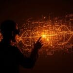 Inteligencia artificial de razonamiento matemático DeepSeekMath-V2 representada por un matemático interactuando con fórmulas y redes neuronales en colores naranja y negro.