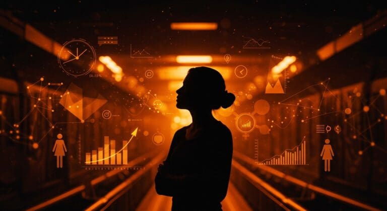 Imagen de fundadora reflexionando sobre la brecha salarial de género y desplazamiento laboral en startups con enfoque en igualdad.