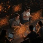 Equipo colaborando en diseño de microchips con inteligencia artificial y hardware open-source, impulsando innovación tecnológica accesible en LATAM.