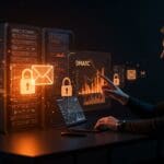 Founder de startup tecnológica manejando reportes automatizados de DMARC para seguridad de emails y prevención de spam.