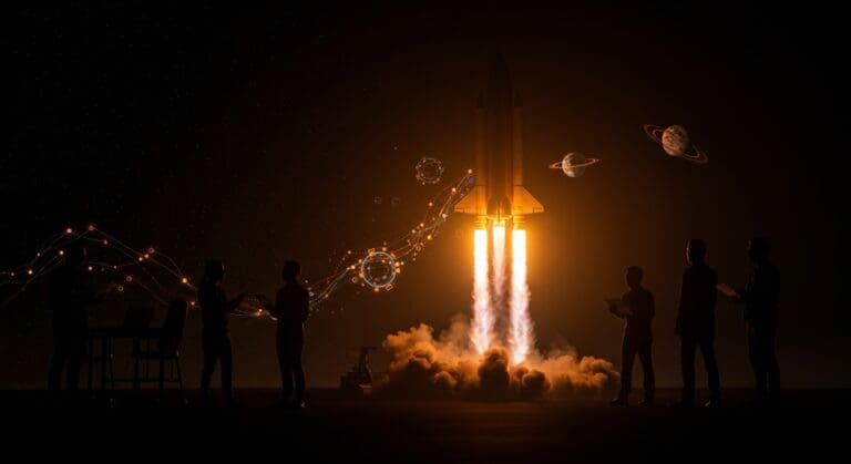 Inversión en startup de hardware espacial EtherealX con cohetes reutilizables, simbolizando financiamiento deep-tech y tecnología espacial en LATAM.