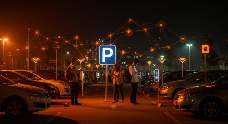 Startup universitaria innovadora usando IA para una plataforma de aparcamiento colaborativo en movilidad urbana.