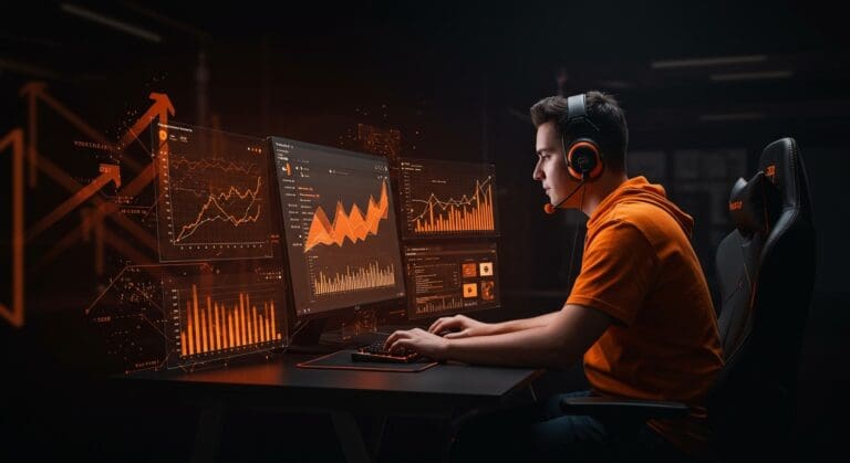 Competidor de Excel esports en un entorno tecnológico futurista destacando innovación y competitividad en el ecosistema startup.