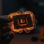 Microchip casero Z2 con transistores visibles representando la innovación en fabricación litográfica DIY y hardware semiconductor emergente.