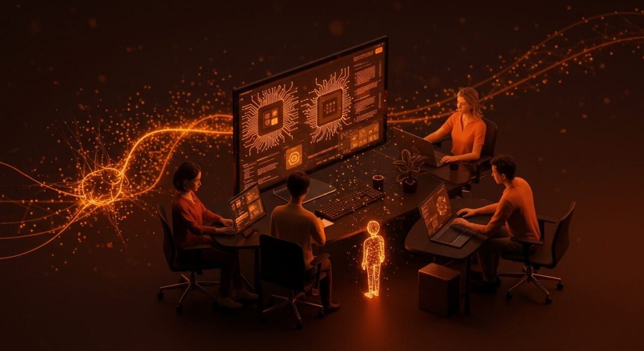 Equipo de startup colaborando con IA para crear hábitos y cultura, impulsado por financiamiento seed de First Voyage.