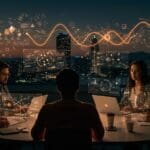 Fundadores tecnológicos hispanos colaborando en innovaciones de deep tech y neurotecnología en StrictlyVC Palo Alto 2025.