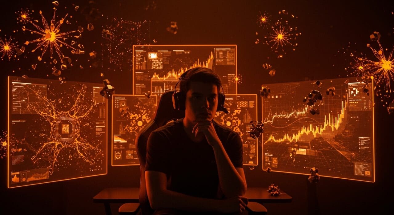 Gamer analizando la inteligencia artificial generativa en videojuegos, reflejando tendencias y percepciones en el mercado gaming.