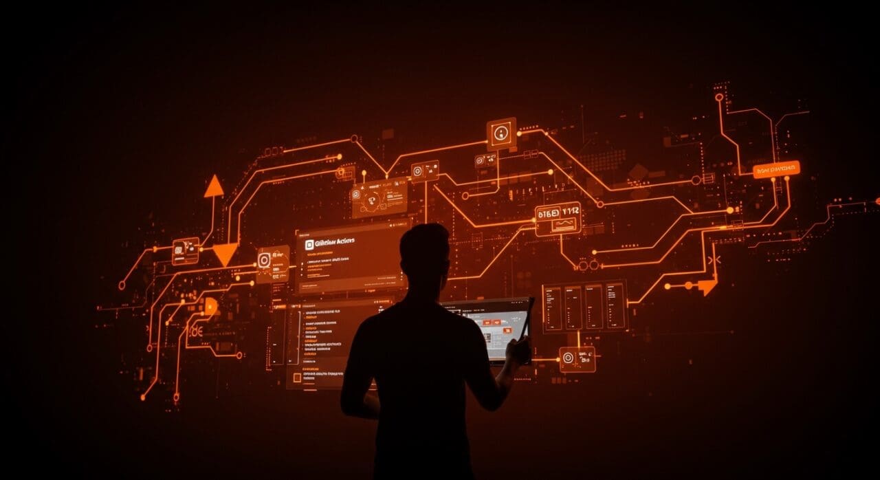 Ilustración de GitHub Actions y self-hosted runners mostrando cambio de facturación y feedback de comunidad en ecosistema startup.