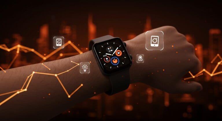 Google Pixel Watch 4 destacado en un entorno tecnológico futurista simbolizando innovación y tendencias en smartwatches y tecnología wearable para startups.