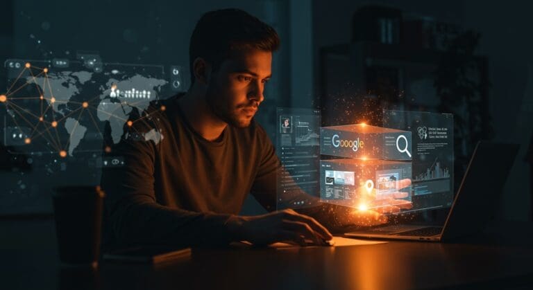 Founder tech analizando resultados de búsqueda localizada y traducción automática en Google Search, ilustrando retos para usuarios técnicos en LATAM.