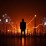 Líder startup frente a paisaje digital futurista representando la valoración de Harvey y la escalabilidad en IA legal.