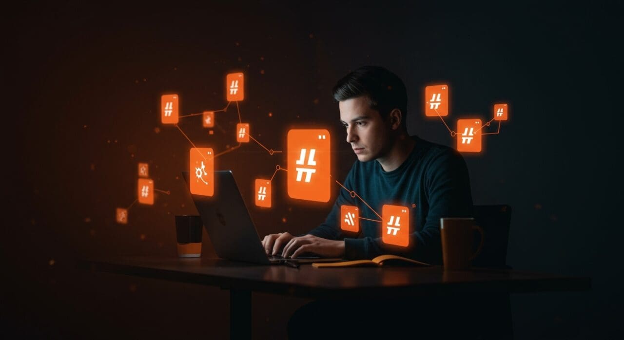 Fundador usando Hashcards, una app open-source de repetición espaciada en Markdown, simbolizando productividad y aprendizaje optimizado.