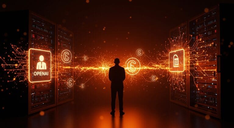 Figura simbolizando al gobierno de India regulando pagos de licencias a OpenAI y Google en entrenamiento de IA con contenido protegido.