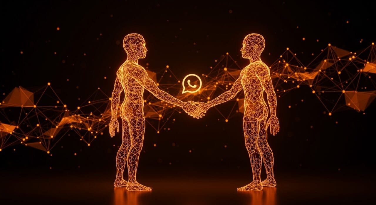 Integración de chatbots IA rivales en WhatsApp, simbolizada por una conexión digital futurista en el ecosistema tecnológico startup.