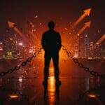 Jimmy Lai defendiendo la libertad de expresión en Hong Kong con un fondo simbólico de democracia y resistencia al autoritarismo.