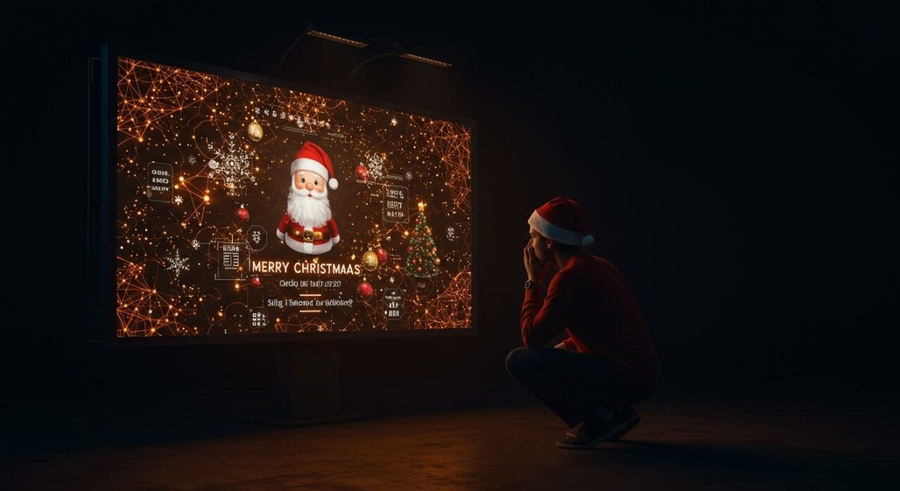 Profesional creativo reflexionando sobre un anuncio navideño generado por IA de McDonald's, representando aprendizaje y feedback en marketing con inteligencia artificial.